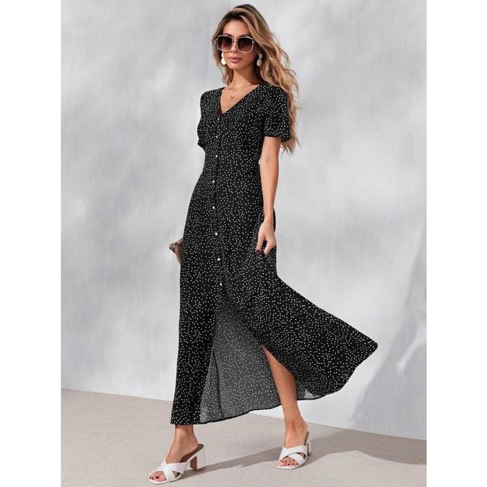 SOLD Tie back polka dot maxi dress - Picture 3 of 6